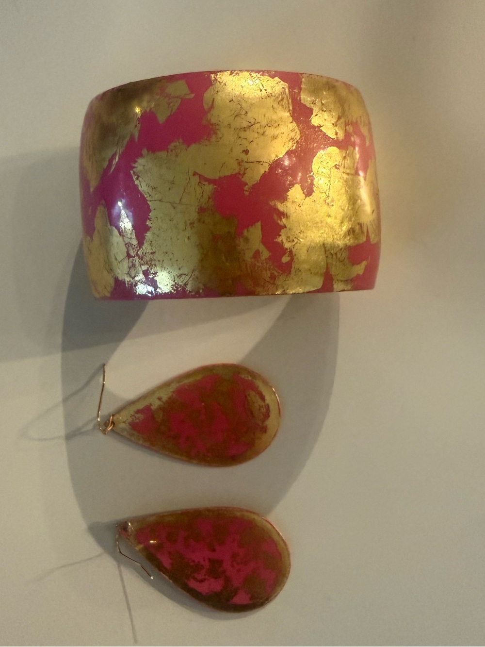 Gold & Pink Jewelry Set bracelet & earrings